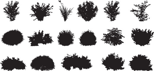 set of bush grass shrub silhouette vector transparent background eps 10