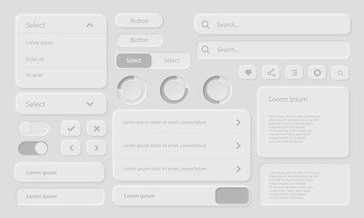 Poster - User interface elements for mobile applications. Neumorphic icon mobile app or website design set. Vector icon and button in neumorphism style. UI, UX design kit.