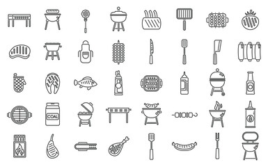 Wall Mural - Grill icons set outline vector. Round cooking. Food bbq