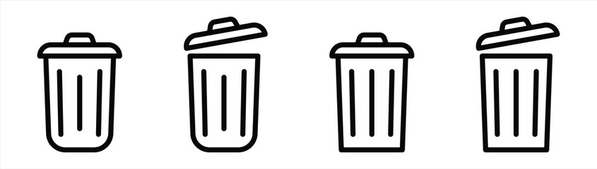 Wall Mural - trash bin icon set. trash can open icon. bin icon sign symbol collections. isolated line style, vector illustration