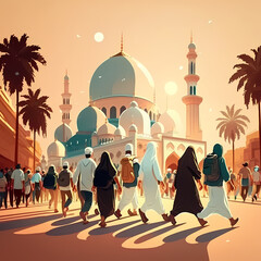 Wall Mural - Moslem Activity at Mosque Cartoon