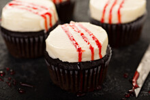 Spooky Halloween Themed Cupcakes With Fake Blood