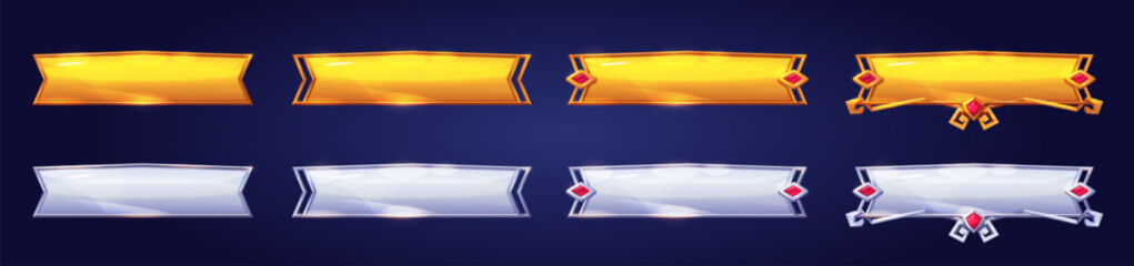 Poster - buttons golden fantasy frame for game ui design. silver banners or title bars with decorative border