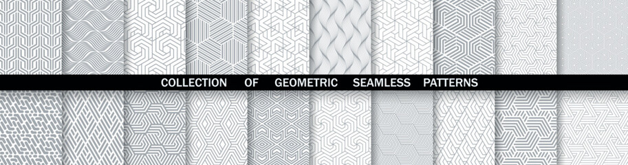 Geometric set of seamless gray and white patterns. Simpless vector graphics.