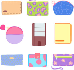 Poster - wallet money set cartoon vector illustration