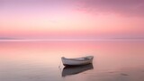 Fototapeta Morze - Boat on the sea surrounded by a pink sunrise, generative ai composite.
