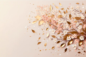 Minimalist sakura cherry blossom pink and gold greeting card template illustration