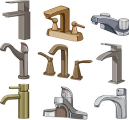 Poster - bathroom faucet set cartoon vector illustration