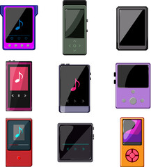 Sticker - hifi mp3 player set cartoon vector illustration