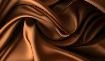 Bronze silk fabric background texture abstract pattern. Luxury satin cloth 3d render. Generative Ai.