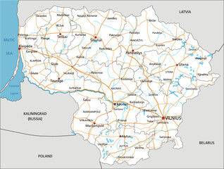 Wall Mural - High detailed Lithuania road map with labeling.