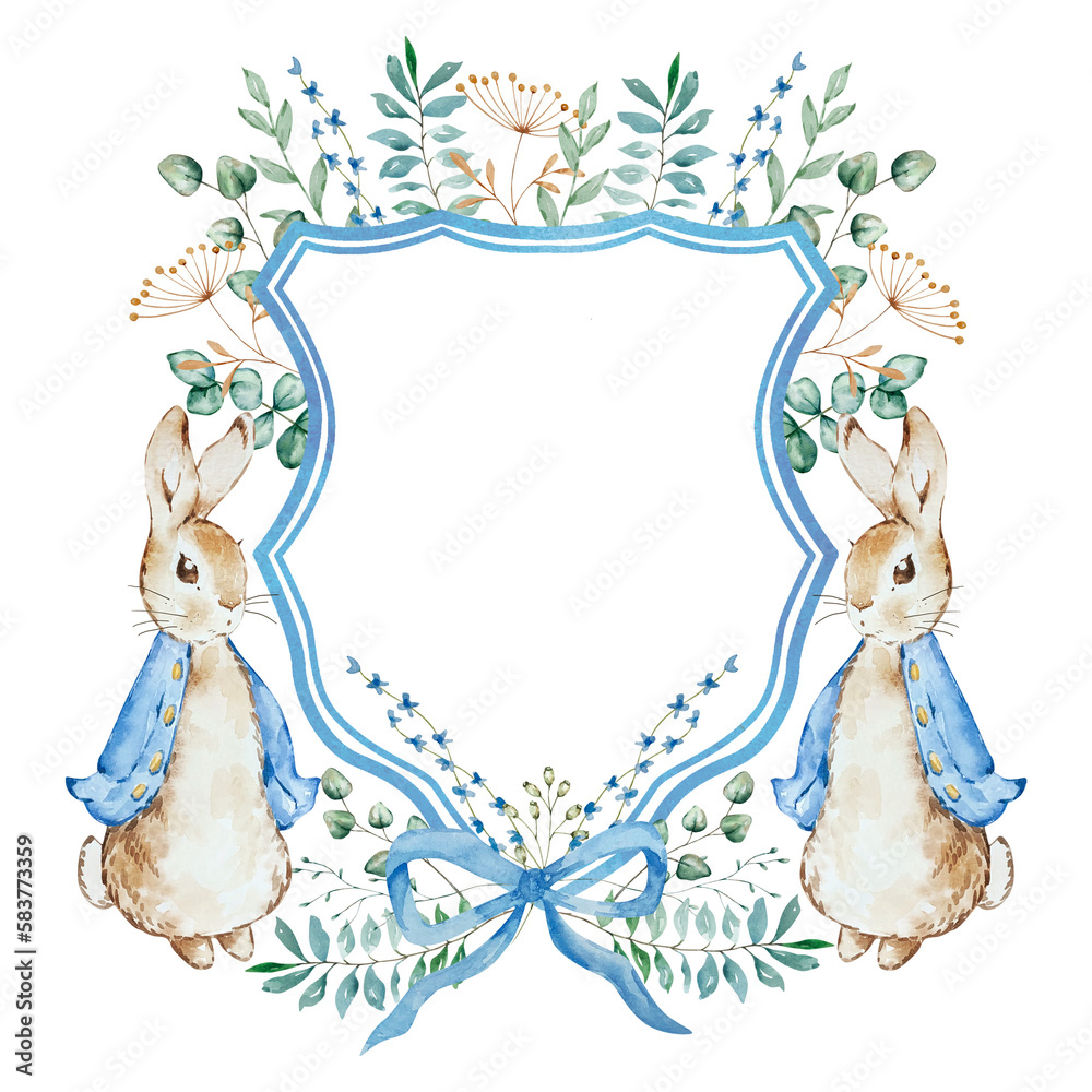 Peter Rabbit Drawings Spring Watercolor Spring Peter Rabbit with Floral Crest Stock Illustration ...