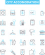 © Nina - City accomodation vector line icons set. Urban, lodging, housing, habitation, flat, abode, suite illustration outline concept symbols and signs