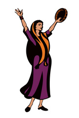 Wall Mural - Dancing woman with a tambourine. Vector drawing