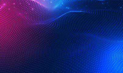 Fototapete - Abstract wave with moving dots particle technology background. Big data visualization 3D futuristic technology. The glow of a fractal element in a futuristic. AI technology,science,music. Vector EPS10