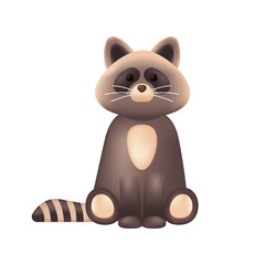 Wall Mural - Cute raccoon character as kids toy 3D illustration. Cartoon drawing of adorable wild animal as mascot or gift in 3D style on white background. Wildlife, nature, childhood, zoo concept