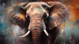 Fototapeta Krajobraz - African male elephant watercolor style painting created with generative AI