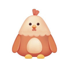 Wall Mural - Cute rooster character as kids toy 3D illustration. Cartoon drawing of adorable domestic bird with crest as mascot or gift in 3D style on white background. Farming, nature, agriculture concept