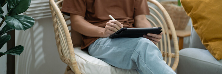 Fototapete - Graphic designer working on digital tablet. artist drawing on graphic tablet and Color swatch samples. Artist Creative Designer sketch graphic drawing creative creativity draw studying work on tablet