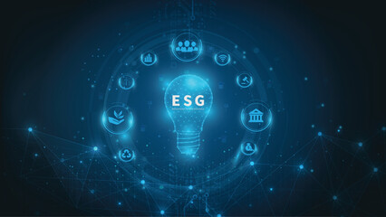 Wall Mural - sustainable business on networked connection vector illustration on blue color background. esg icon 