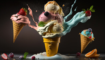 Wall Mural - Delicious Ice Cream with Tutti Frutti flavor, fresh ingredients - Generative AI