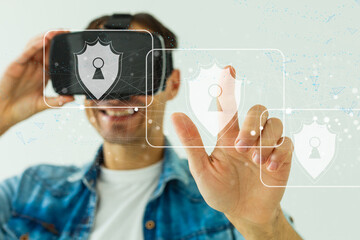Poster - Users online security check system. Access the authentication system to use an online account for transactions. Access online account with a padlock icon by using virtual touch screen