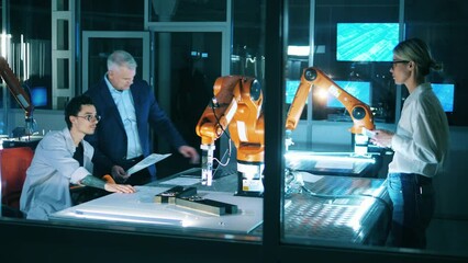 Wall Mural - group of researchers are observing a robot