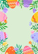 Happy Easter vector illustrations. Trendy Easter design frame with flowers and eggs in soft colors.