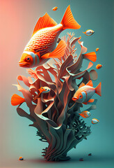 Wall Mural - Beautiful geometric Fish concept, abstract  background. Generative AI technology.
