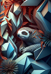 Wall Mural - Beautiful geometric Sloths concept, abstract  background. Generative AI technology.
