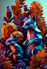 Wall Mural - Beautiful geometric Squirrels concept, abstract  background. Generative AI technology.
