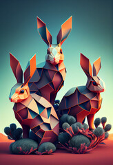 Wall Mural - Beautiful geometric Rabbits concept, abstract  background. Generative AI technology.
