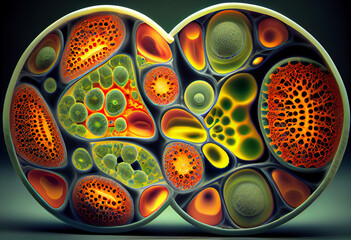 Poster - Beautiful abstract cells concept, contemporary colors and mood social background. Generative AI technology.