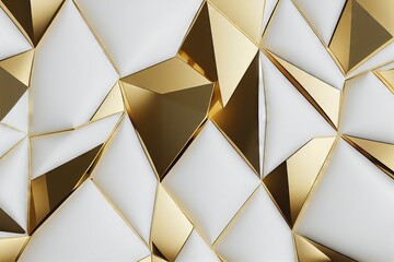 Canvas Print - Three-dimensional white and gold geometric tiles, created with generative ai