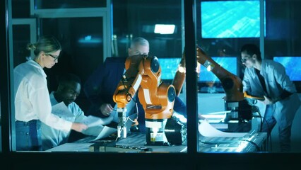 Wall Mural - it laboratory with researchers analyzing robotic mechanisms