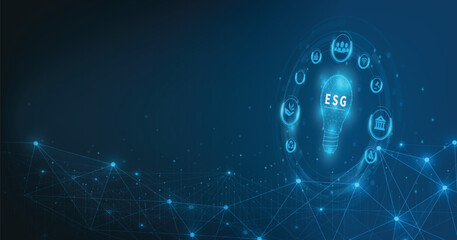 Wall Mural - sustainable business on networked connection vector illustration on blue color background. esg icon 