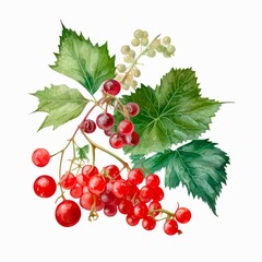 Branch of red currant berries on white background. Generative AI.