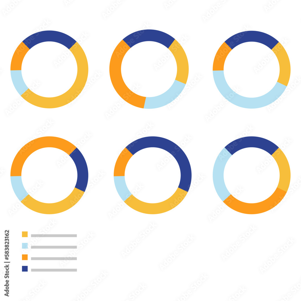 Infographics with circular pie charts. Pie chart for data analysis and web design. Vector illustration on a white background.