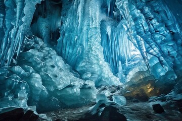  Ice Formations Close-Up, Eisriesenwelt Ice Cave, Austria, Generative AI