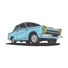 Vintage Blue Car Illustration Vector Line Art