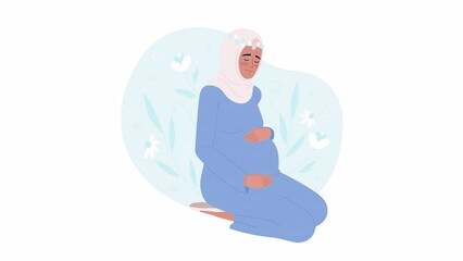 Poster - Animated feel happy during pregnancy. Pregnant woman palming belly. Flat 2D character 4K video footage. Color isolated animation with alpha channel transparency for web design, website, social media