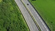 aerial view of a highway with trucks and passenger cars, drone photography