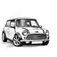 Hand Drawn Like Mini Cooper Classic Car Generated With Ai On A White Background.