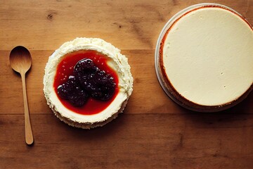 Sticker - Cheesecake with delicious viscous caramel syrup and black berries on top, created with generative ai