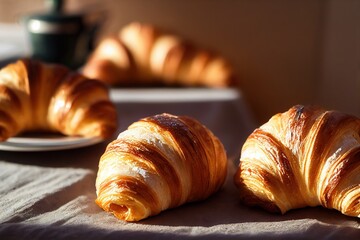 Sticker - Baked crispy croissant with butter and filling sweet pastries, created with generative ai