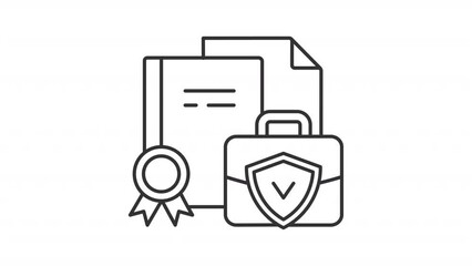 Poster - Animated business data linear icon. Protect company documents. Sensitive information. Seamless loop HD video with alpha channel on transparent background. Outline motion graphic animation