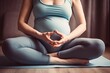 Healthy happy pregnant woman doing yoga meditating illustration generative ai