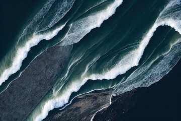 Sticker - White green waves of ocean at picturesque iceland beach, created with generative ai