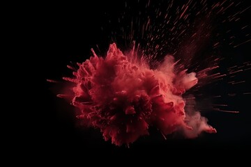 Aufkleber - Red powder explosion on black background. Generative ai