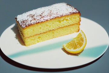 Poster - Slices of lemon cake yellow baked cake for breakfast, created with generative ai